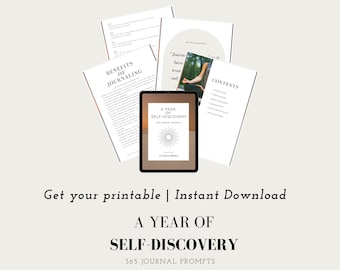 A Year of Self-Discovery, 365 Journal Prompts, Shadow Work Journal, Mini Ebook, Journaling Prompts, Printable Download, Self-Reflection