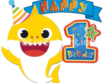 Baby Shark Printable Png Invitation Birthday Cards Logo For Etsy