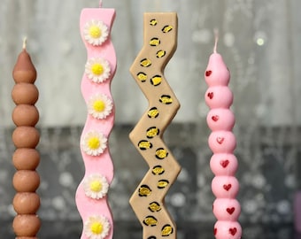 Whimsical Decorative Candles – Floral, Bee & Heart Designs
