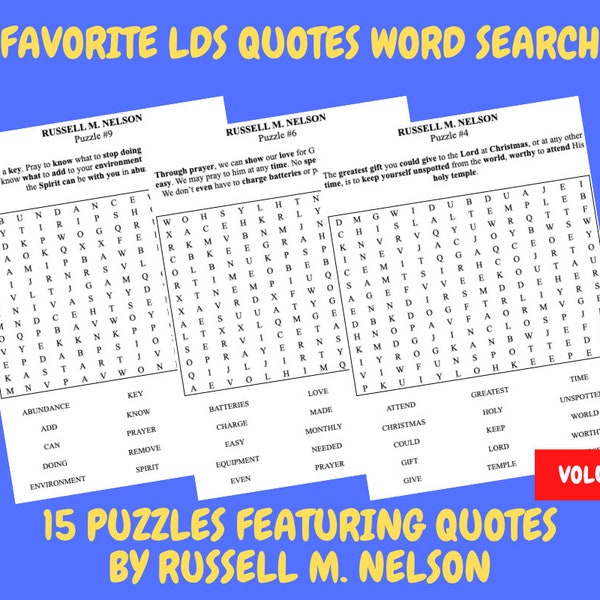 Favorite LDS Quotes Word Search - Volume 1 - 15 Puzzles Featuring Quotes By Russell M. Nelson
