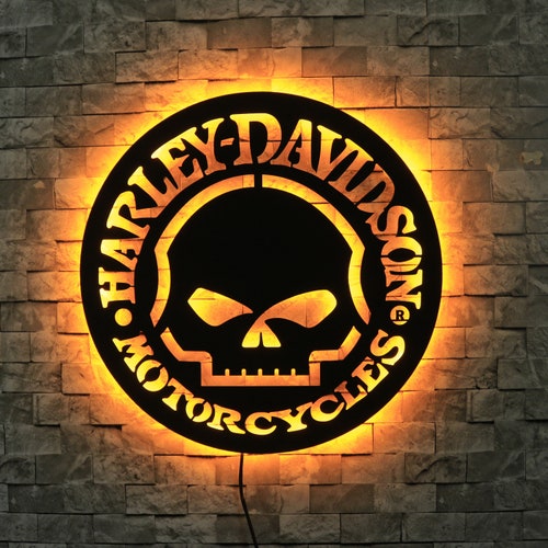 Harley Davidson Led Sign Harley Davidson Wall Decor Garage Etsy