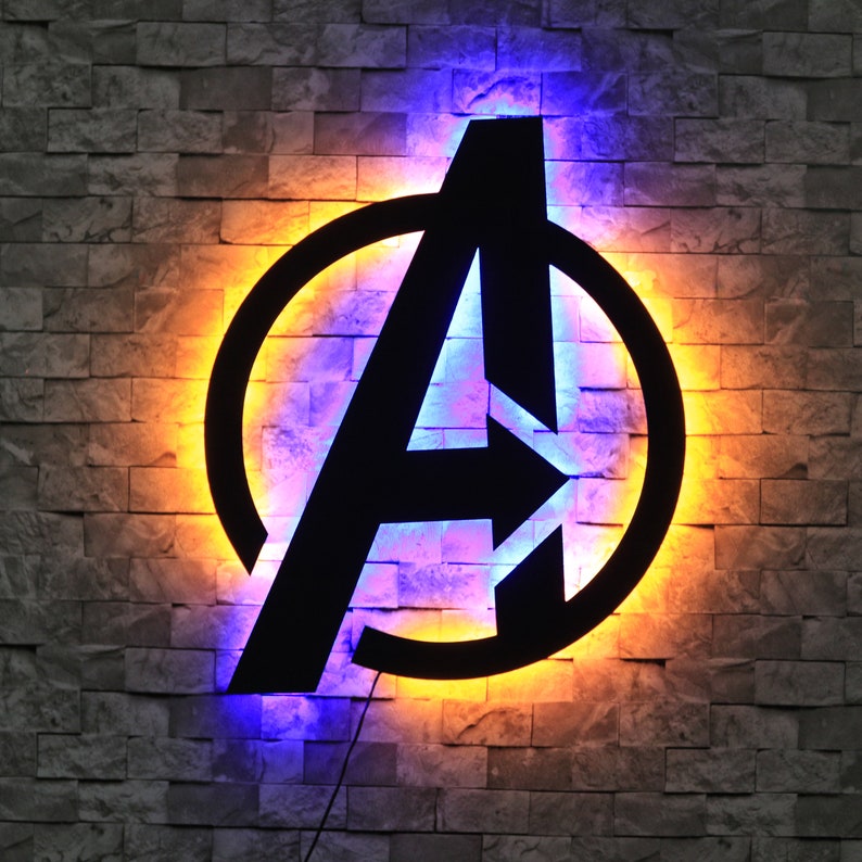 Avengers Led Sign Avengers Wall Decor Marvel Avengers Etsy