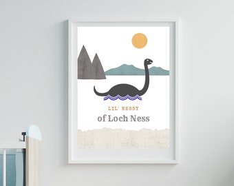 Loch Ness art print | for kids room, playroom or nursery | Lil' Nessy | Scotland