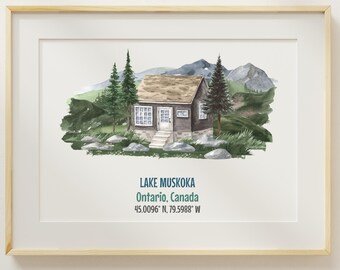 Lake Muskoka Watercolor Print: Rustic Ontario Cabin Landscape (Digital Download