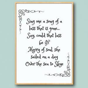 Outlander Skye Boat Song Digital Art Print | Claire and Jamie Quote | Printable Scottish Lyric Wall Decor | Celtic TV Show Fan Gift