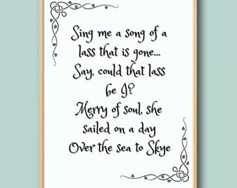 Outlander Skye Boat Song Print: Scottish Lyric Wall Art (Digital Download