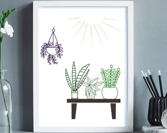 Succulents in the sun | printable digital download | Whimsical art | Spring