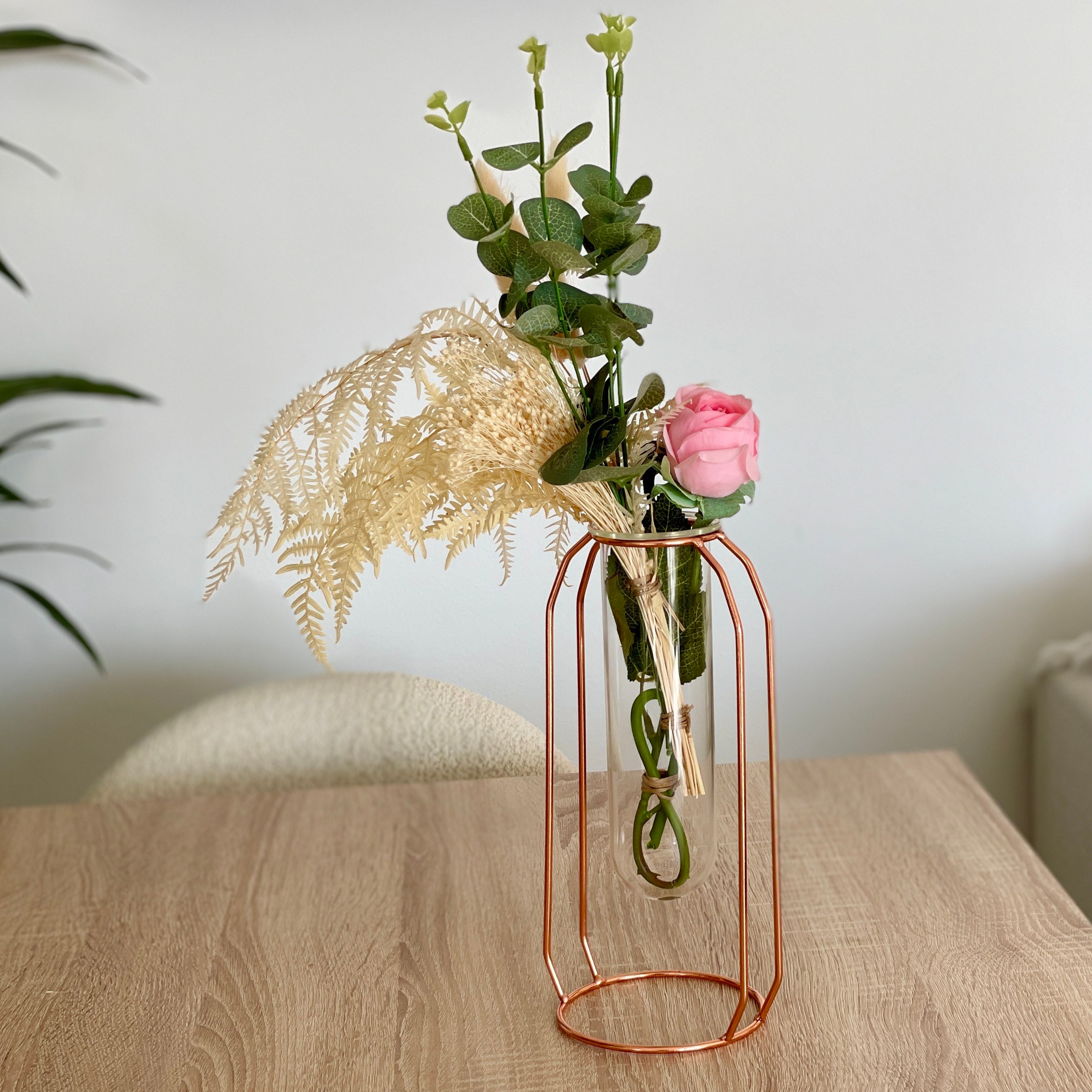 Vase Tube en Verre et Métal Rose Gold