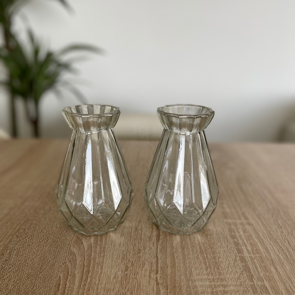 Ensemble de 2 vases en verre en forme de diamant pour bouquet de fleurs séchées et décoration de table de mariage ou table de salle à manger