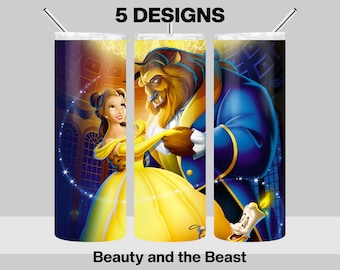 5 Beauty and the Beast Tumbler Design Bundle - Princess Belle Tumbler Wrap - 20oz Skinny Tumbler Sublimation Design - PNG Digital Download