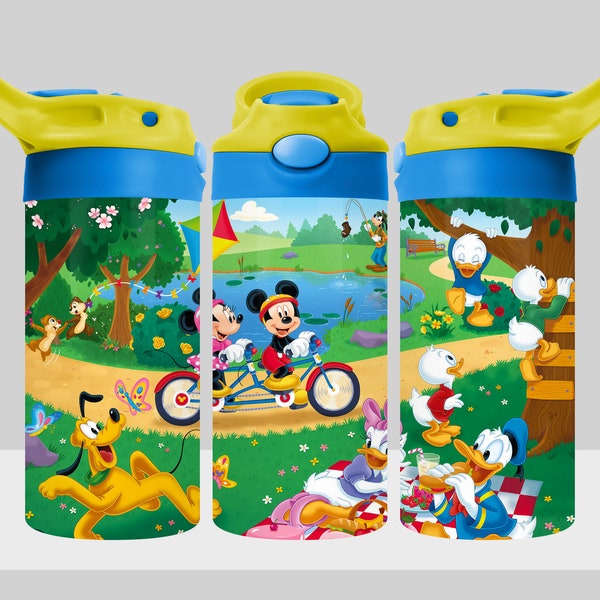 Mickey Mouse Tumbler Design - Donald Daisy Duck Minnie Mouse Tumbler Wrap - 12oz Flip Top Sublimation Design for Kids - PNG Digital Download