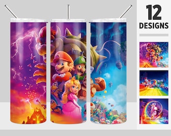 12 Super Mario Tumbler Design Bundle, Mario Tumbler, Super Mario Tumbler Wrap PNG, 20oz Skinny Tumbler Sublimation Design, Digital Download