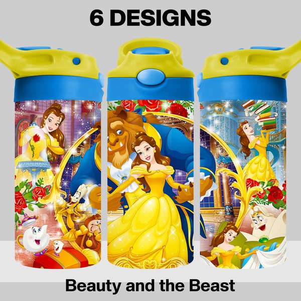 6 Beauty and the Beast Tumbler Design Bundle - Princess Belle Tumbler Wrap - 12oz Flip Top Sublimation Design - PNG Digital Download