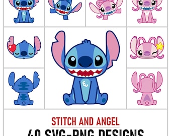 Stich and Angel SVG PNG Bundle, Stitch svg, Stitch png, Angel svg, Angel png, Stitch Emoji, Stitch Stickers, Stitch Love, Cricut SVG