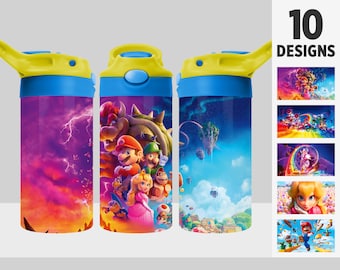 10 Super Mario Tumbler Design Bundle, Super Mario Tumbler Wrap PNG, 12oz FlipTop Flip Top Sublimacja Design dla dzieci, Pobieranie cyfrowe