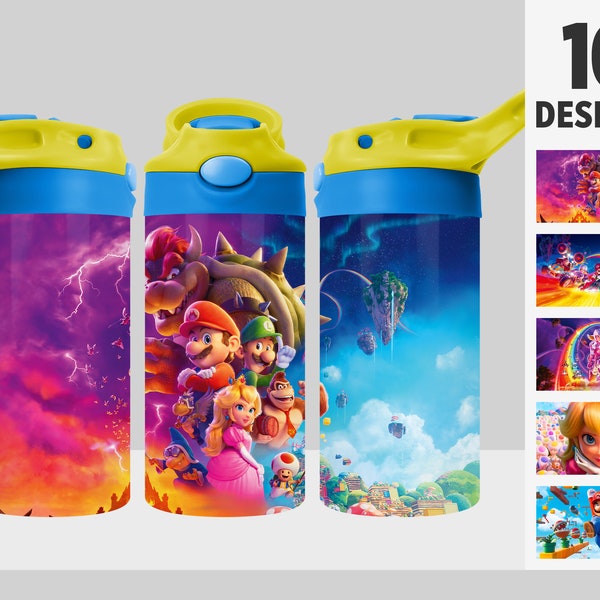 10 Super Mario Tumbler Design Bundle , Super Mario Tumbler Wrap PNG, 12oz FlipTop Flip Top Sublimation Design for Kids, Digital Download