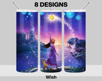 8 Wish Tumbler Design Bundle - Movie Wish Tumbler Wrap - 20oz Skinny Tumbler Sublimation Design - PNG Digital Download