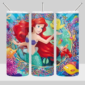 Diseño de vaso de la Sirenita de la Princesa Ariel - Envoltura del vaso de la Sirenita - Diseño de sublimación del vaso flaco de 20 oz - Descarga digital PNG