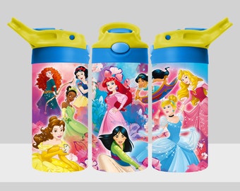 Princess Tumbler Design - Ariel Belle Cinderella Snow White Jasmine Mulan Princess Tumbler Wrap - 12oz Flip Top Tumbler PNG Digital Download