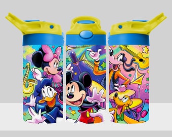 Mickey Mouse Tumbler Design - Donald Duck Pluto Minnie Mouse Tumbler Wrap - 12oz Flip Top Sublimation Design for Kids - PNG Digital Download
