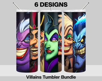 6 Villains Tumbler Design Bundle - Bad Girls Villains Tumbler Wrap - 20oz Skinny Tumbler Sublimation Design - PNG Digital Download