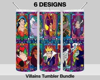 6 Villains Tumbler Design Bundle - Bad Girls Villains Tumbler Wrap - 20oz Skinny Tumbler Sublimation Design - PNG Digital Download