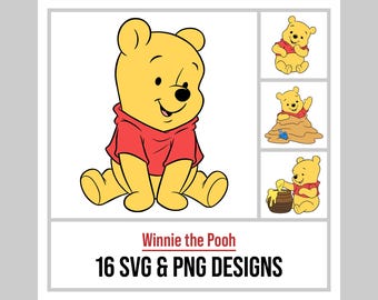 Baby Winnie de Pooh SVG-bundel, Baby Pooh PNG-clipart en Baby Pooh gelaagd SVG-bestand voor Cricut