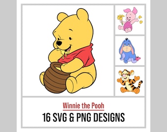 Baby Winnie the Pooh SVG Bundle, Piglet, Eeyore, Tigger and baby Pooh PNG Clipart and Layered SVG for Cricut, Digital Download
