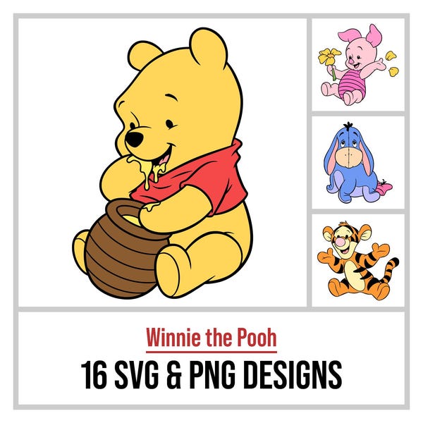 Baby Winnie the Pooh SVG Bundle, Piglet, Eeyore, Tigger and baby Pooh PNG Clipart and Layered SVG for Cricut, Digital Download