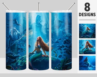 8 The Little Mermaid Tumbler Design Bundle, Princess Ariel Tumbler Wrap PNG, 20oz Skinny Tumbler Sublimation Design, Digital Download