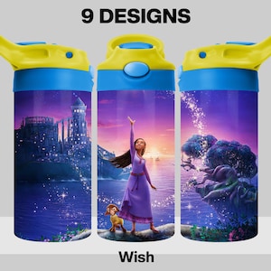 9 Wunsch Tumbler Design Bundle - Film Wunsch Tumbler Wrap - 12 Unzen Flip Top Sublimationsdesign für Kinder - PNG Digital Download
