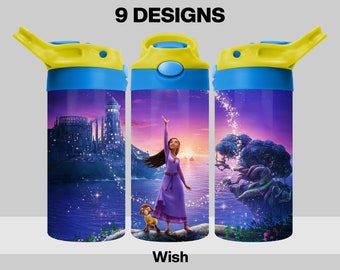 9 Wish Tumbler Design Bundle - Movie Wish Tumbler Wrap - 12oz Flip Top Sublimation Design for Kids - PNG Digital Download