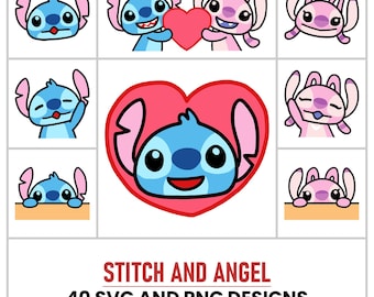 Stich and Angel SVG PNG Bundle, Stitch svg, Stitch png, Angel svg, Angel png, Stitch Emoji, Stitch Stickers, Stitch Love, Cricut SVG
