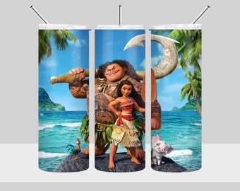 Princess Moana Tumbler Design - Maui Moana Tumbler Wrap - 20oz Skinny Tumbler Sublimation Design - PNG Digital Download