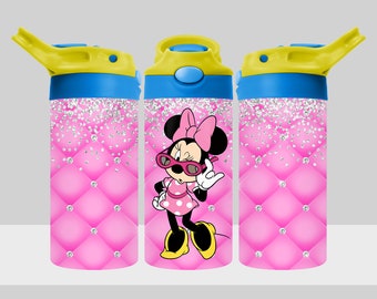 Diseño de vaso de Minnie Mouse - Mickey Mouse Minnie Tumbler Wrap - Diseño de sublimación con tapa abatible de 12 oz para niños - Descarga digital PNG