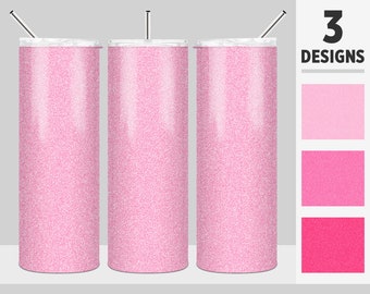 3 Pink Glitter Tumbler Designs, 20oz Skinny Tumbler Sublimation Design, PNG Digital Download