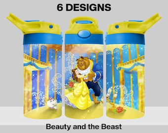 6 Beauty and the Beast Tumbler Design Bundle - Princess Belle Tumbler Wrap - 12oz Flip Top Sublimation Design - PNG Digital Download