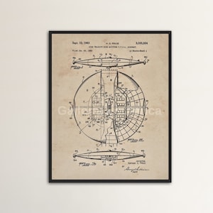 Flying Saucer Patent Vintage Print VTOL Craft, United States Blueprint Retro Poster, UFO Wall Art Print Bob Lazar Area51, Drawing, Schematic