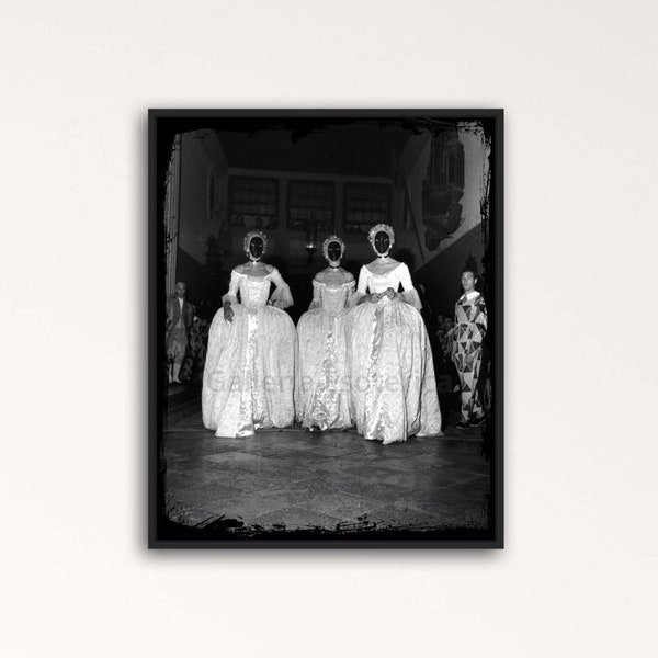 Creepy Vintage Ladies Venetian Masked Masquerade Ball Poster Print, Three Women in Elegant Creepy Venetian Costumes, Scary Halloween