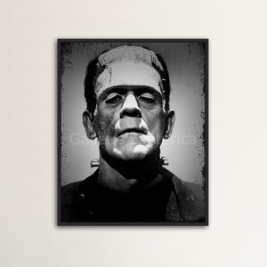 Frankenstein Portrait Print | Boris Karloff Classic Horror Art | Gothic Wall Decor | Universal Monsters Illustration | Halloween Gift Print