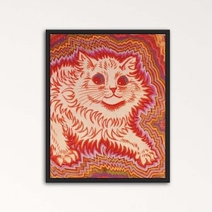 Psychedelic Cat Poster Print by Louis Wain; Vintage Psychedelic Colourful Cat; Old Artwork Home Decor Wall Art; Retro Look Cat Poster Feline