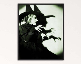 Arte di Halloween con la strega cattiva / Stampa del mago di Oz / Strega di Halloween / Margaret Hamilton / Decorazione murale di Halloween / Foto spettrale di Halloween