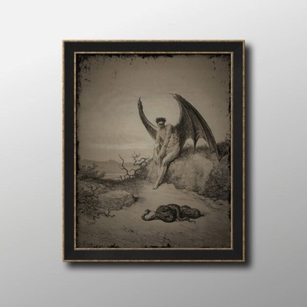 Affiche d'illustration de Lucifer et de serpent, paradis perdu de Milton, Gustave Dore, photo vintage serpent diable Satan, art mural démoniaque, gothique