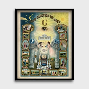 From Darkness to Light Print | Freemasonry Wall Art | Esoteric Occult Poster | Masonic Lodge Decor | Freemason Symbolism | All Seeing Eye