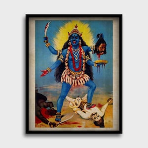 Kali Hindu Goddess Art Print | Vintage Indian Devotional Poster | Vedic Mythology Wall Art | Tantric Spiritual Decor | Digital Download