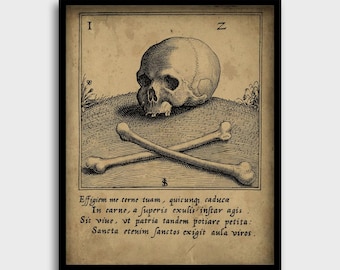 Vintage Skull and Crossbones Illustration | Pirate Symbol Art Print | Macabre Wall Decor | Gothic Home Decor | Skeleton Anatomy Print