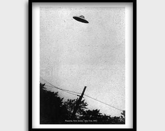 Fotografía vintage de ovnis / Passoria, Nueva Jersey, 1952 / Impresión fotográfica de ovnis / Arte mural de platillos voladores / Impresión de póster de ovnis / Platillo volador retro uap