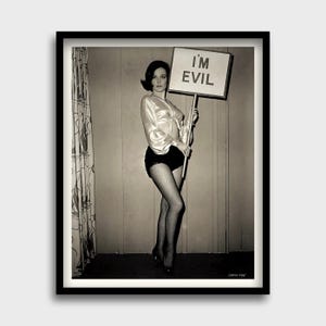 Evil Girl Woman with I&#39;m Evil Sign Poster; Shelley Fabares American Actress Singer 1965 Vintage Feminist Art Print Photo, Liberation Poster
