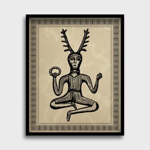 Cernunnos Horned Pagan Deity – Vintage Celtic God Print | Wicca Altar Art | Druid Nature Spirit | Gaelic Mythology | Fertility Art Print