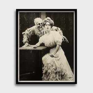 Death and the Lady Vintage Print | Gothic Macabre Art | Vintage Skeleton Illustration | Memento Mori Wall Decor | Occult Poster Print Art